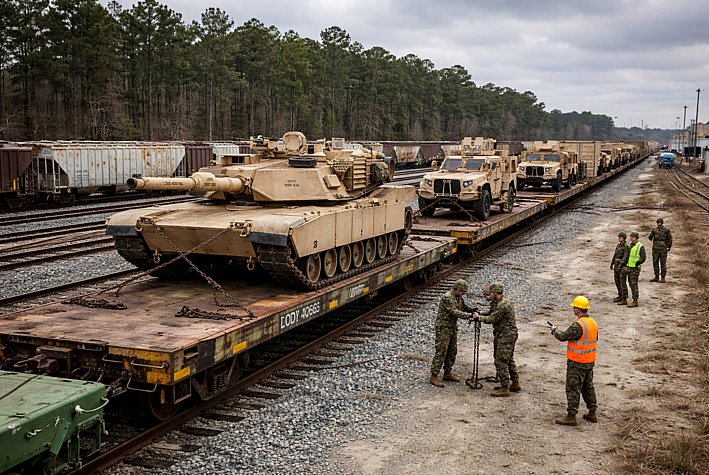 Military equipment on rail
