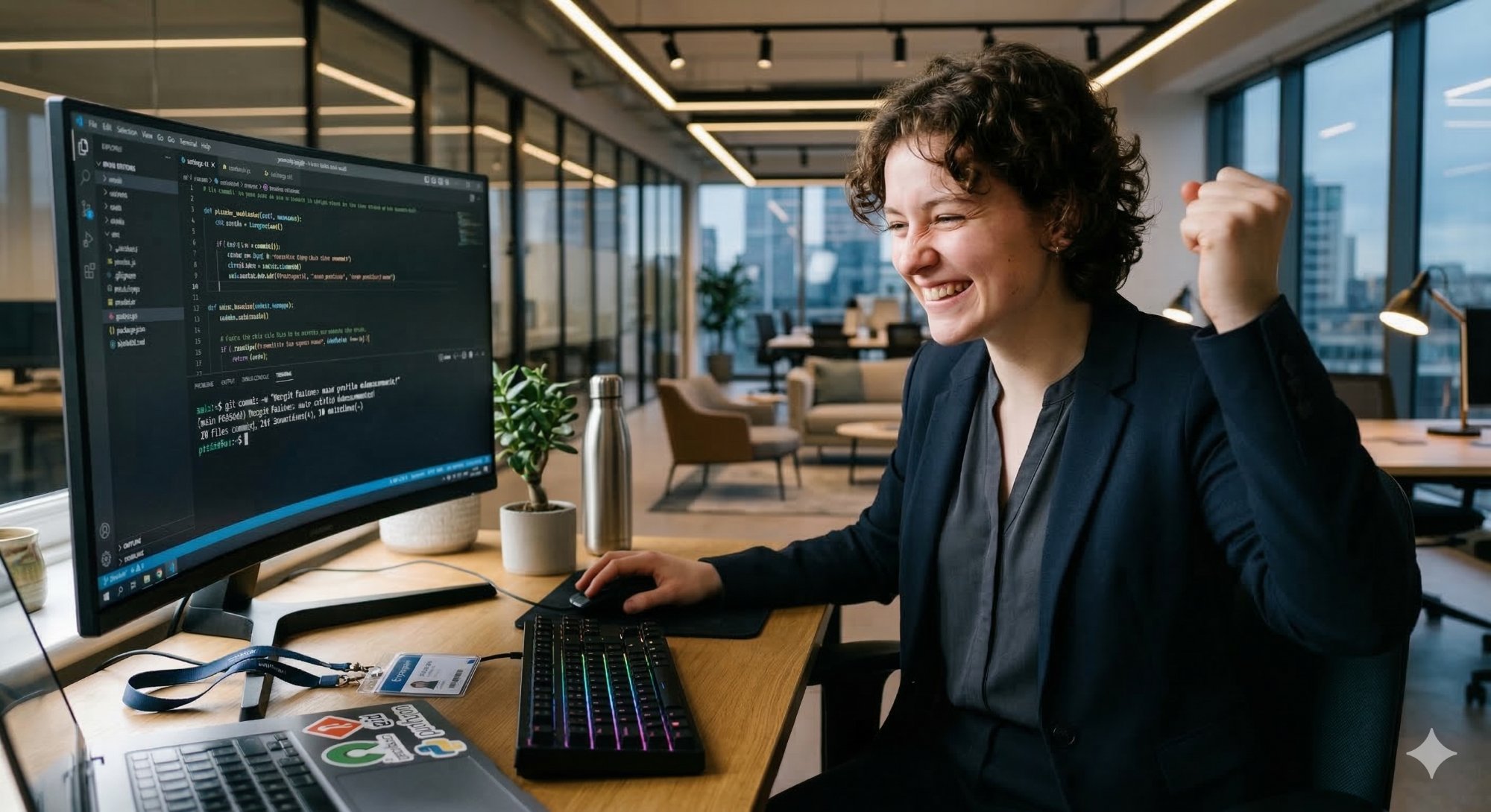 Software developer celebrating